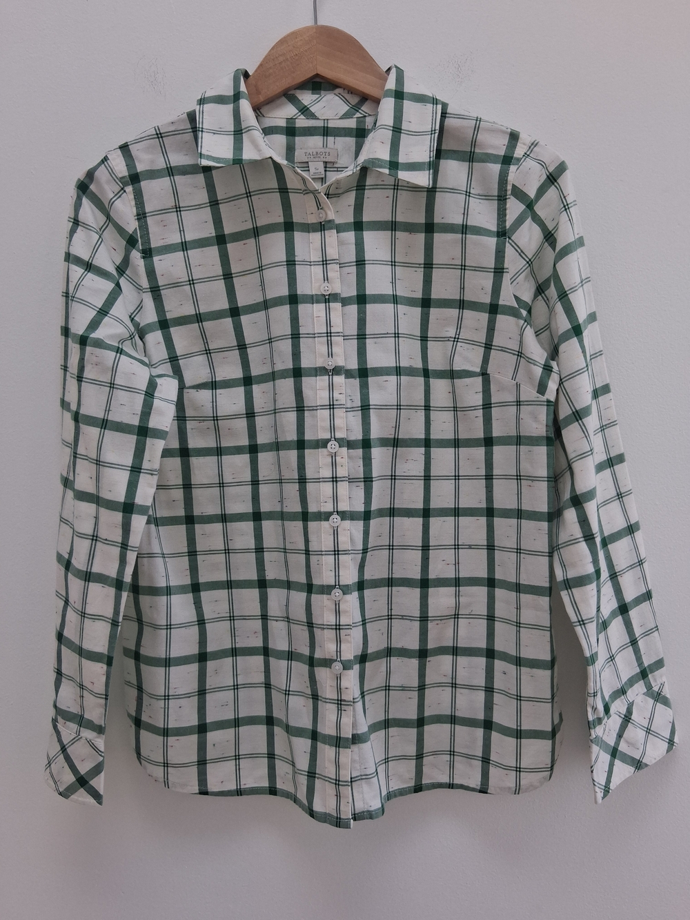 Talbots Green and White Plaid Button-Up Shirt Women's SP